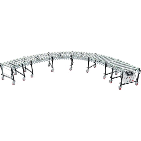Global Industrial Powered Flexible Roller Conveyor, 9'L, 19'L, 24W Steel Rollers 298711